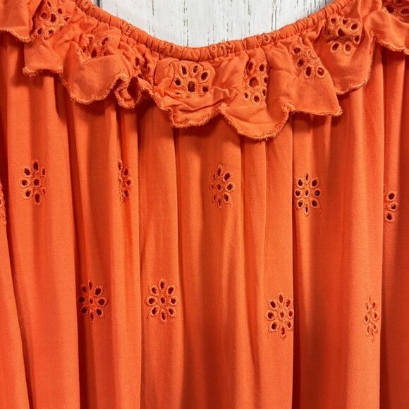 Torrid Eyelet Orange Ruffle Tie Front Womens Sleeveless Summer Casual Tank Top - Picture 11 of 13